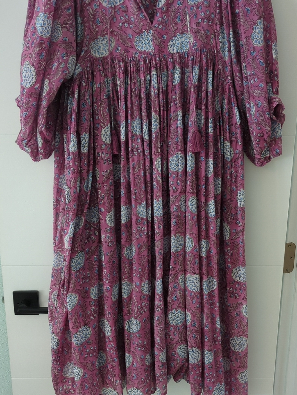 Women's Purple Floral Midi Dress - Boho Pleated Style - Picture 4 of 8